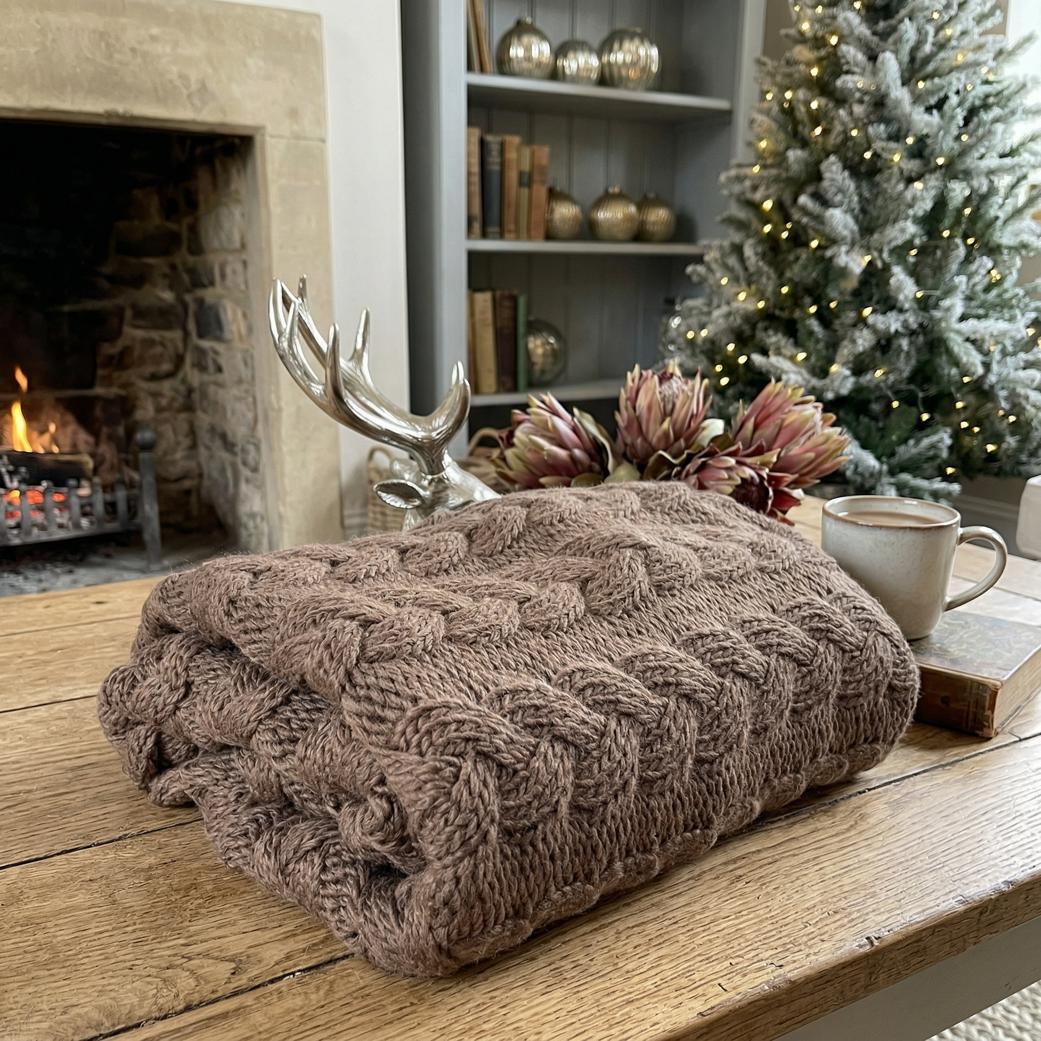 Brown knitted throw